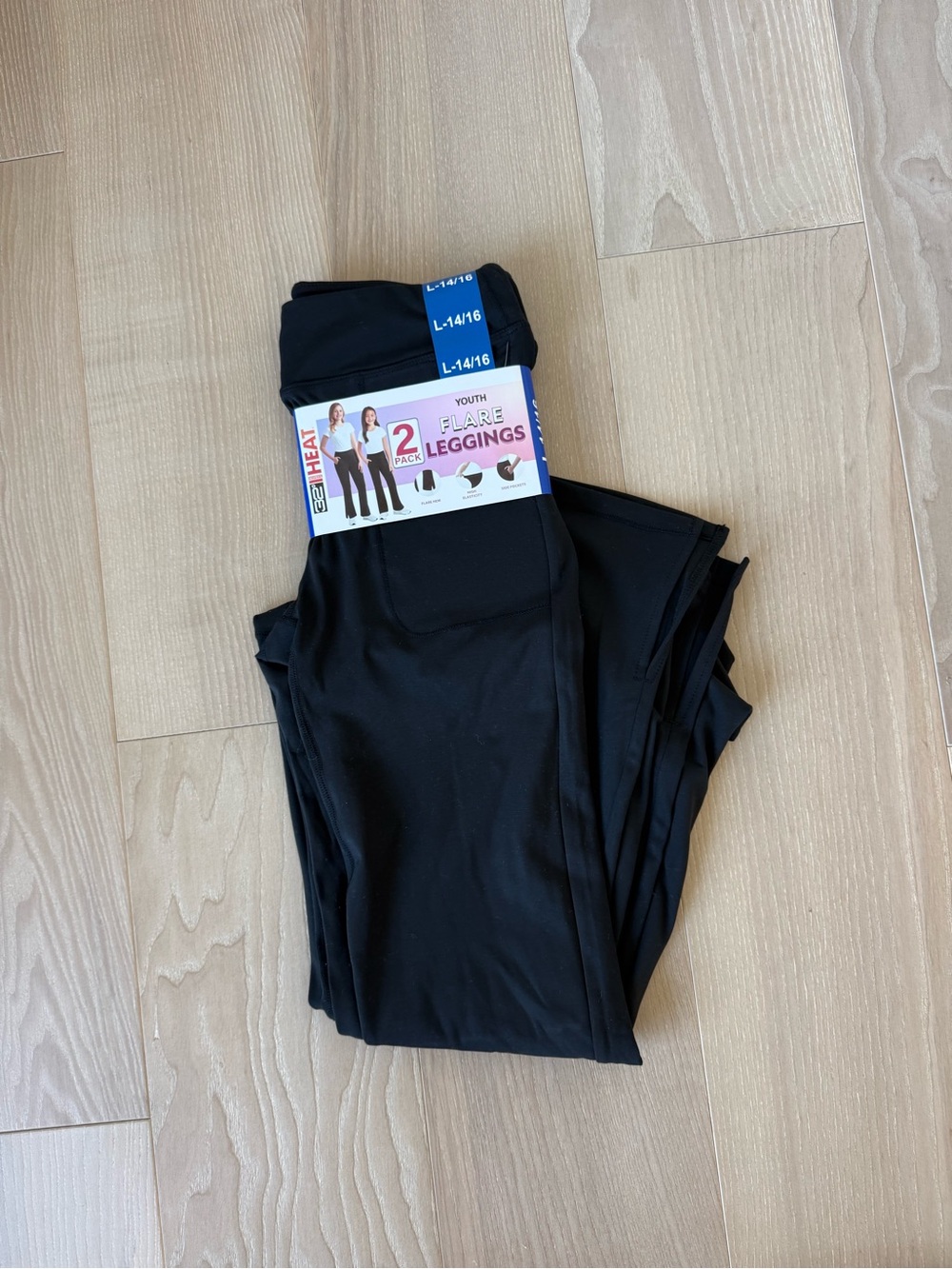 32 Degrees Black Youth fleece Flare Leggings - 2 Pack
